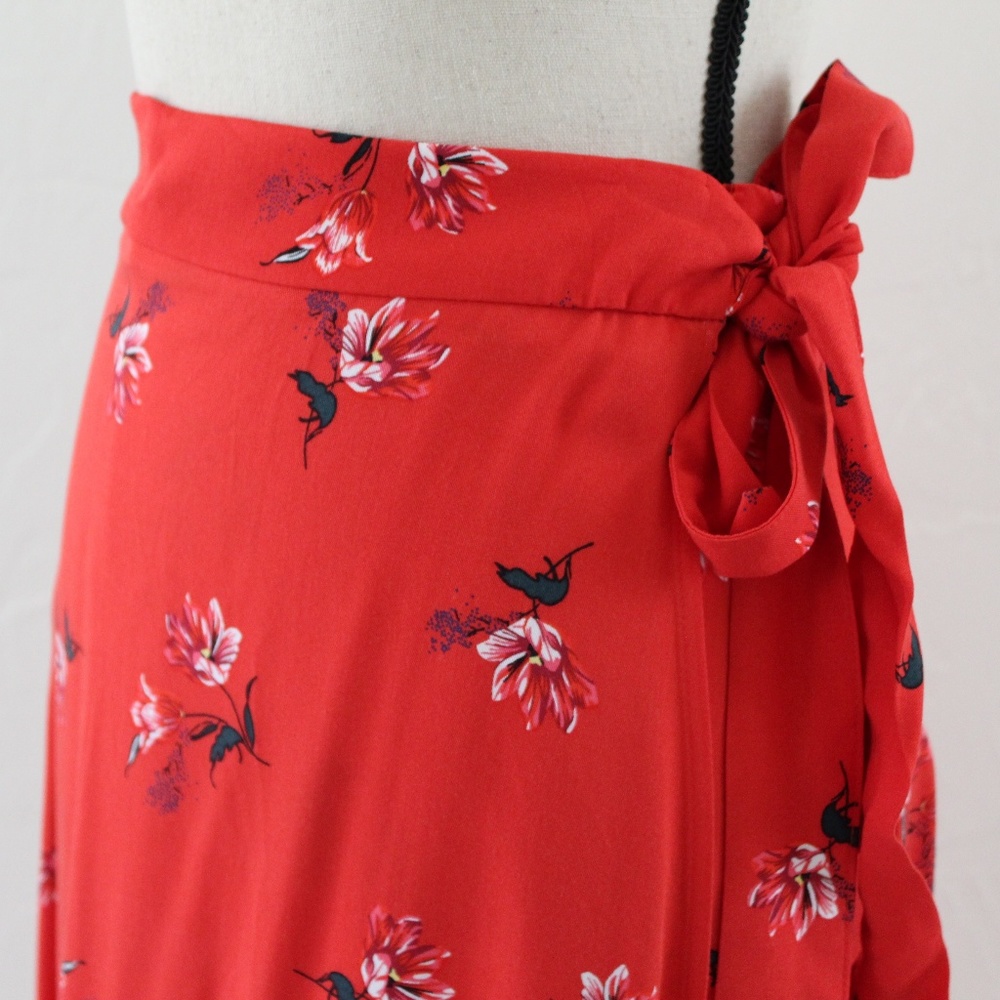 H&M Red Midi Floral Wrap Skirt